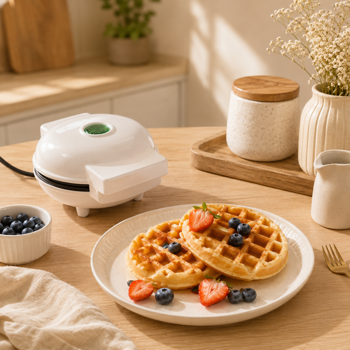 Mini Máquina de Waffles e Sandes para Pequeno‑Almoço